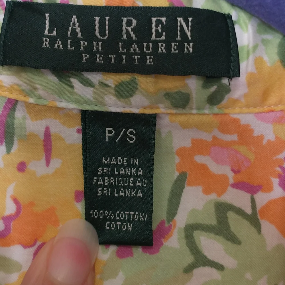 Lauren Ralph Lauren pink yellow orange green watercolor floral button down shirt - Picture 3 of 4